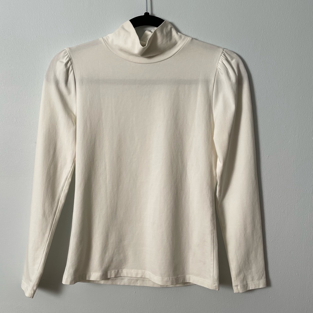 Rebecca Taylor White Turtleneck with Sleeve Detailing